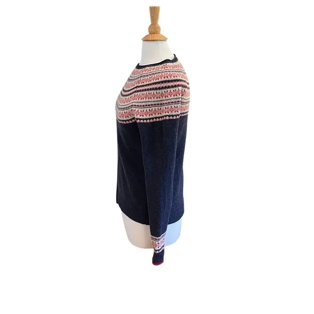 Tabitha Webb Lambswool Blend Navy Fair Isle Long Sleeve Sweater, Nordic, Size S